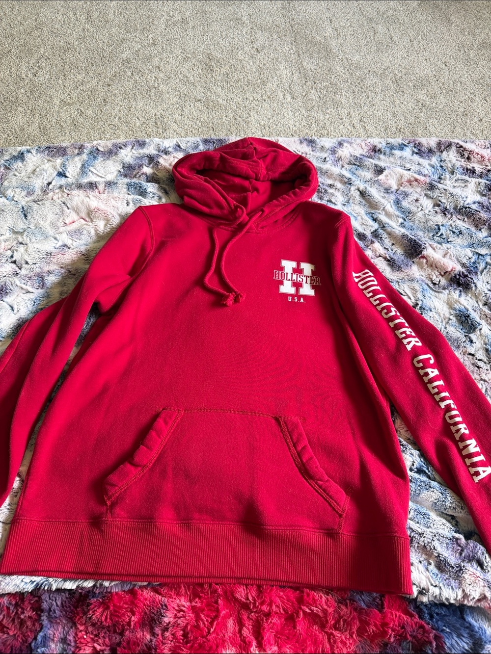 Hollister Red Hooded Sweatshirt with White Logo